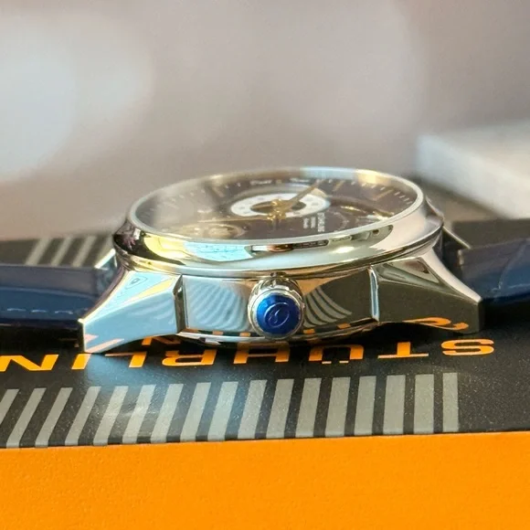 Stuhrling Men's Blue Automatic Skeleton Alligator Embossed Leather Watch 42mm - Picture 5 of 9